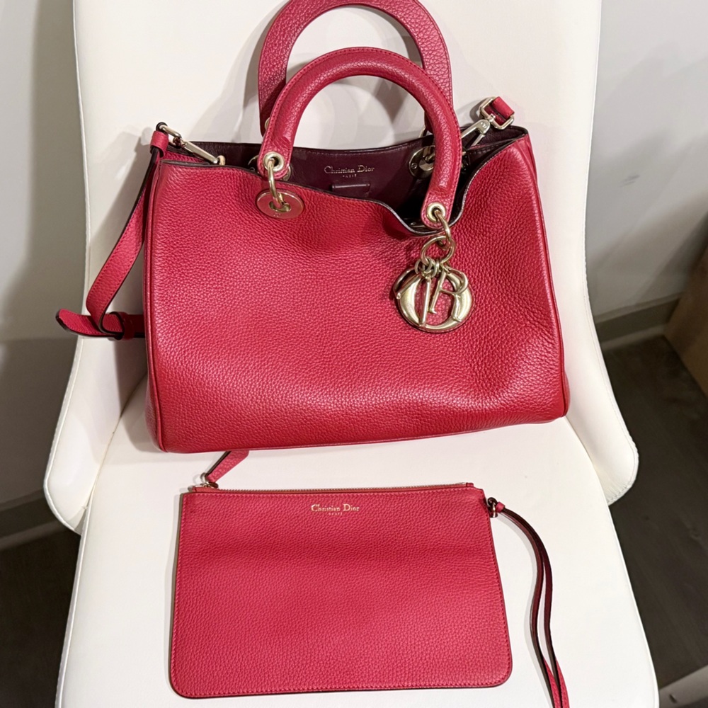 Christian Dior Diorissimo Medium Tote Red Pebbled Leather | Strap + Pouch